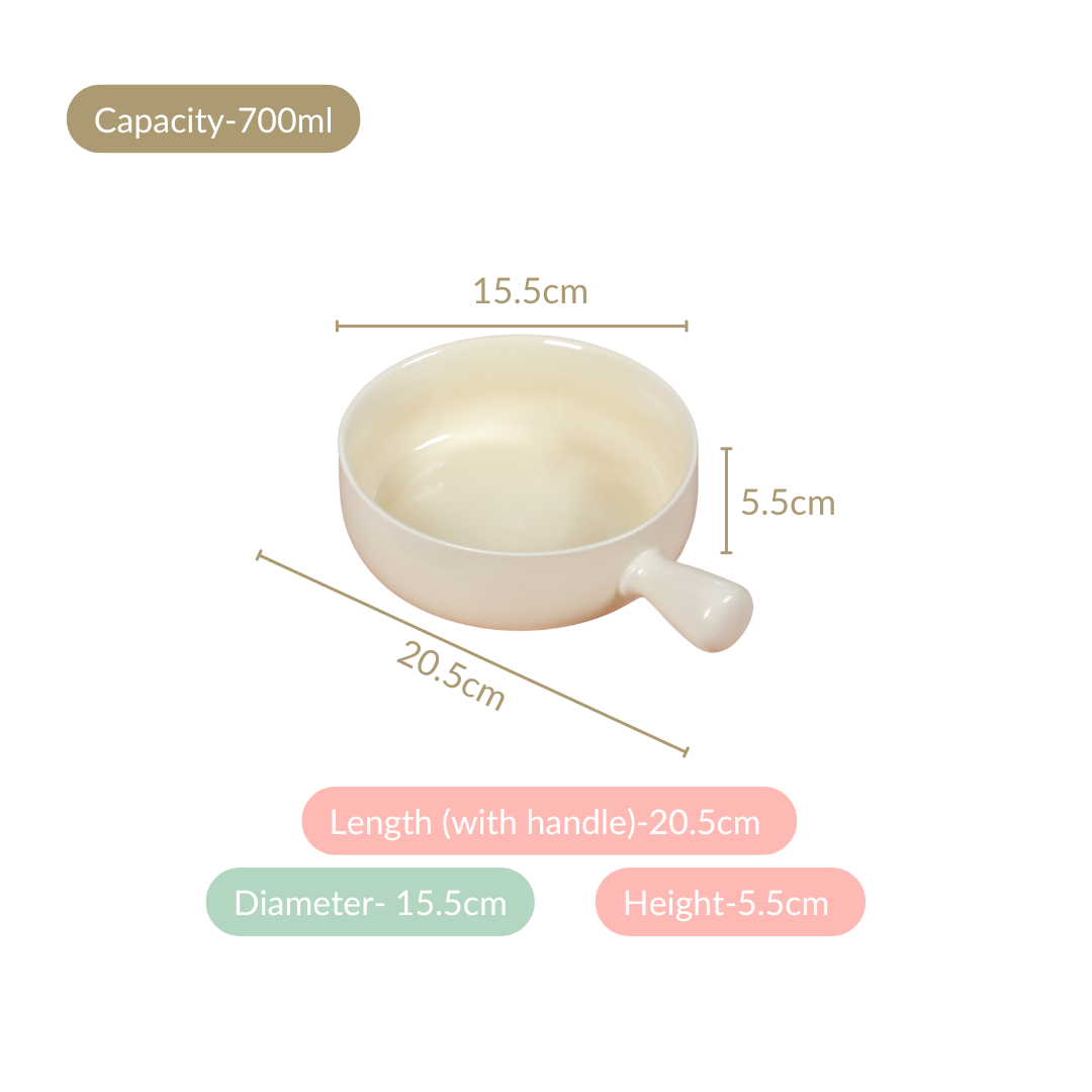 Pastel Cream Ceramic Bowl With Handle 700ml Nestasia