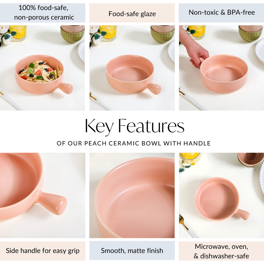 Peach Ceramic Bowl With Handle 700ml Nestasia