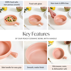 Peach Ceramic Bowl With Handle 700ml Nestasia