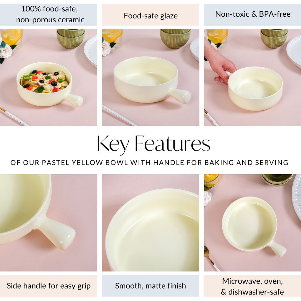 Pastel Yellow Bowl With Handle For Baking And Serving 700ml Nestasia