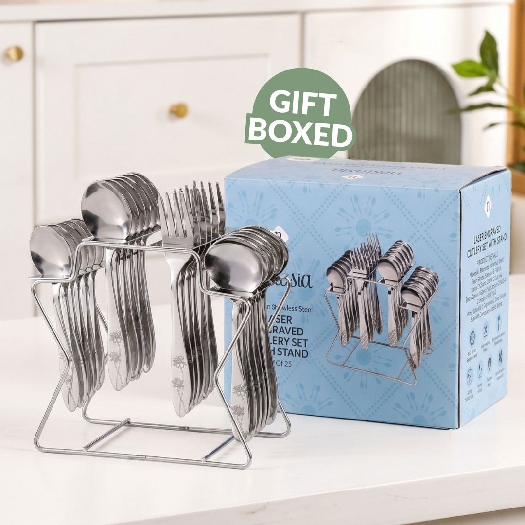 Lotus Design Cutlery With Stand Set Of 25 Nestasia