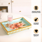 Lotus Royale Hand Painted Rectangular Mango Wood Tray Nestasia