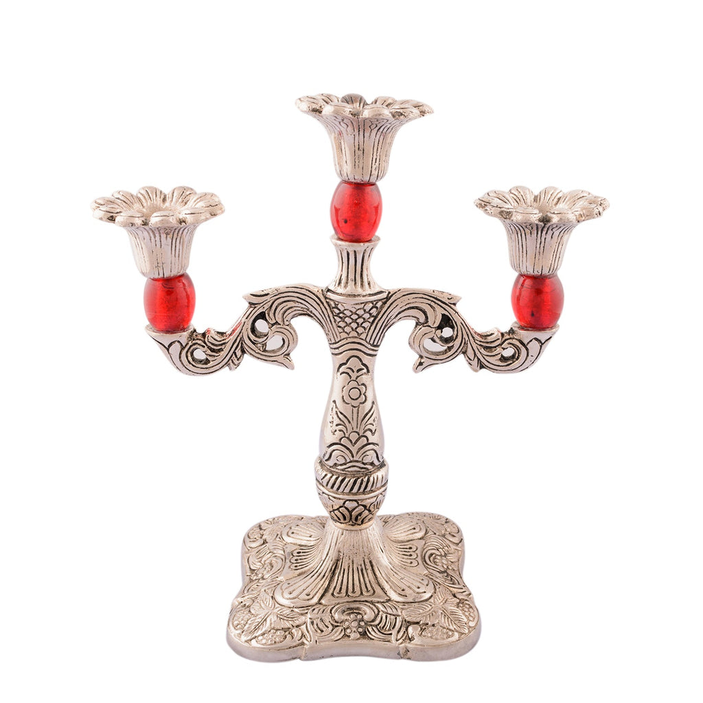 Royal Red Crystal Metal 3 Arm Candle Stand Kafalo