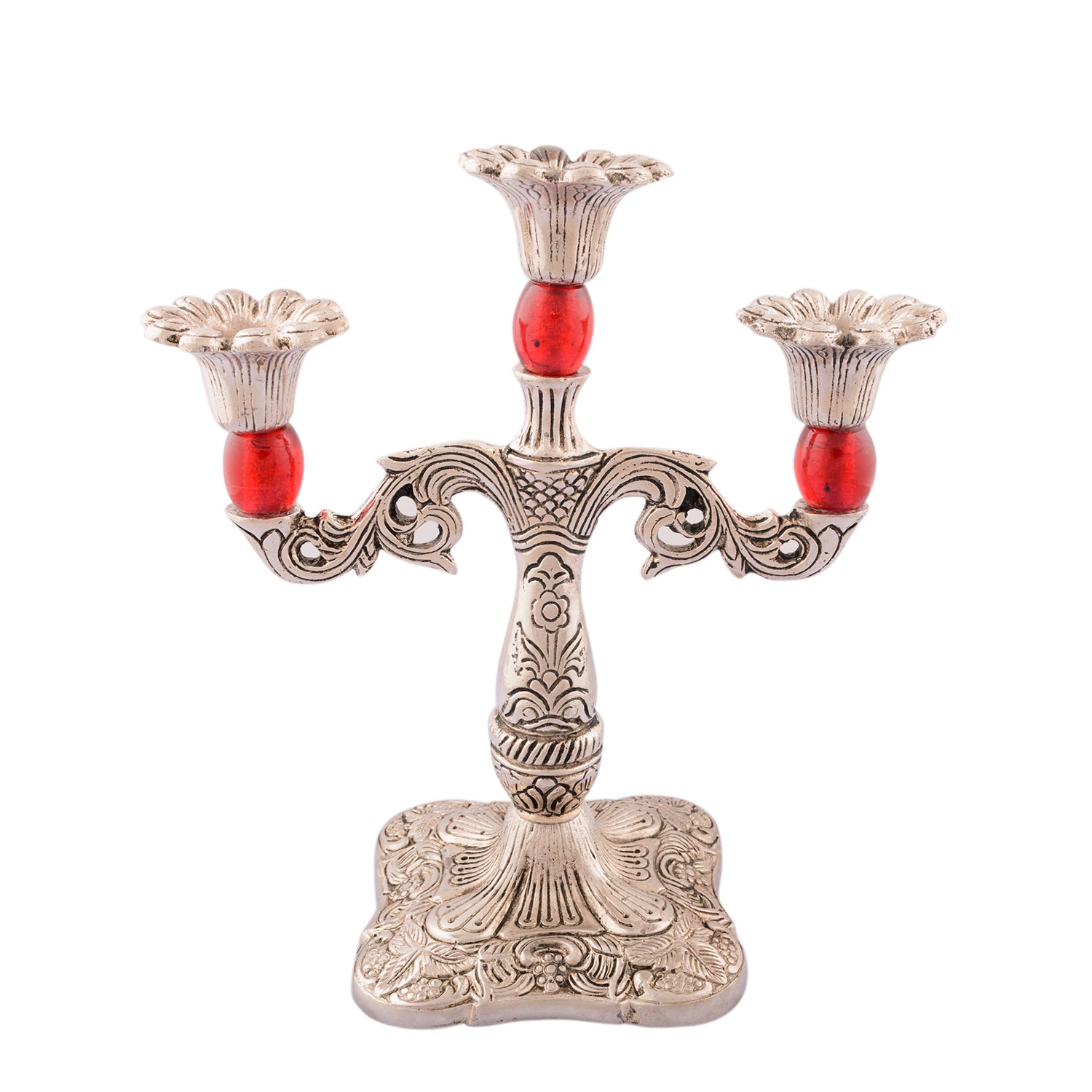 Royal Red Crystal Metal 3 Arm Candle Stand Kafalo