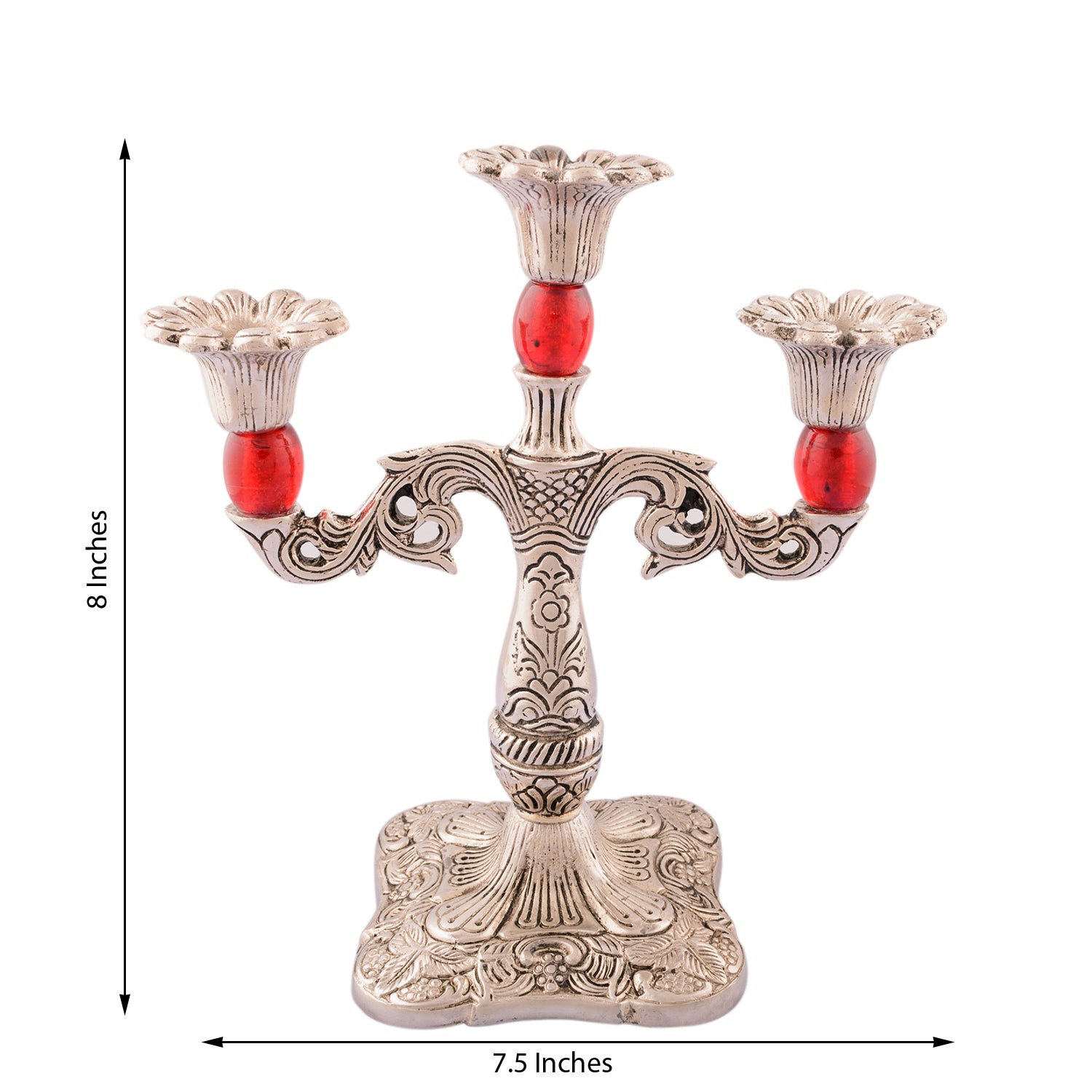 Royal Red Crystal Metal 3 Arm Candle Stand Kafalo
