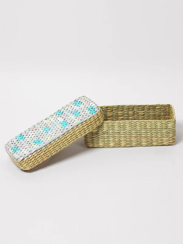 Rustic Long Seagrass Organizer Box for Desk & Wardrobe Essentials