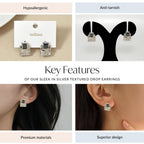 Sleek In Silver Textured Drop Earrings Nestasia