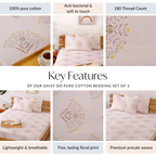 Ultra Soft Daisy 180 TC Pure Cotton Bedding Set Of 3 King Size 275x275 cm Nestasia