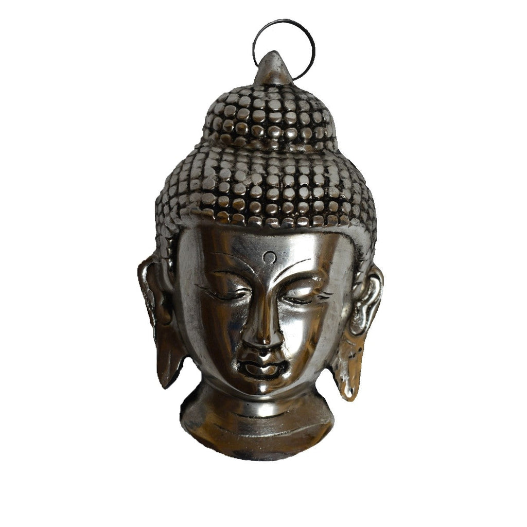 Metal Silver Meditating Lord Buddha Head Statue Kafalo