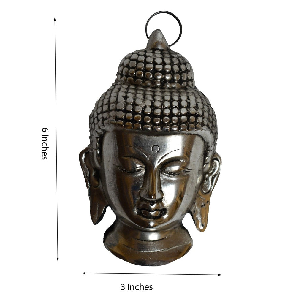 Metal Silver Meditating Lord Buddha Head Statue Kafalo