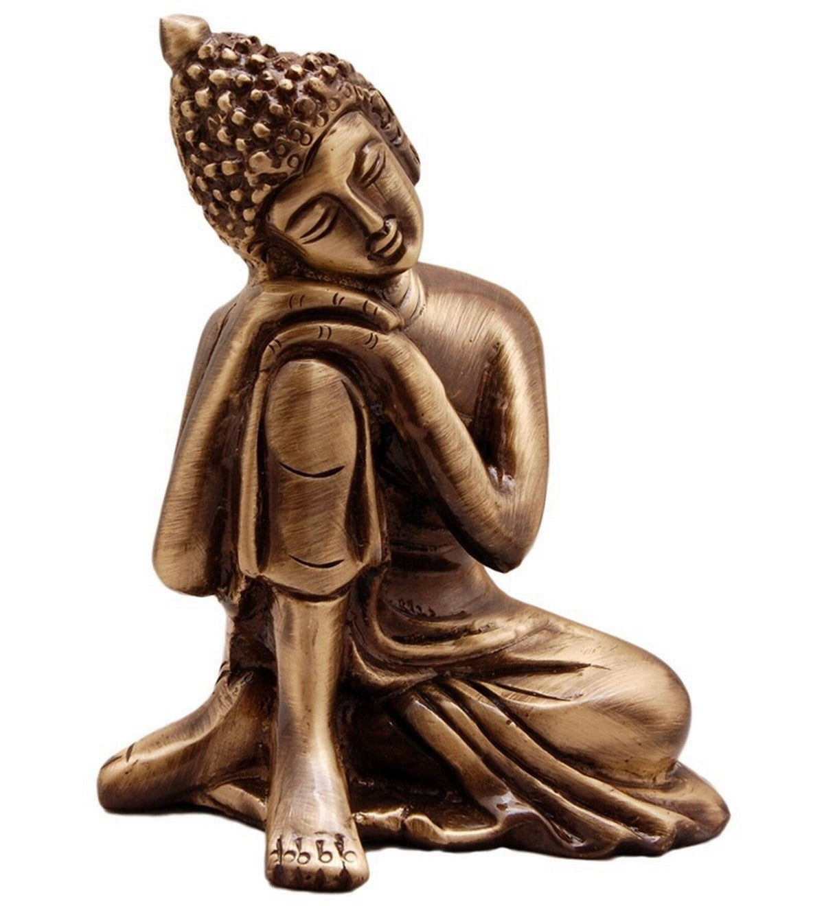 Brown Metal Resting Buddha On Knee Statue Kafalo