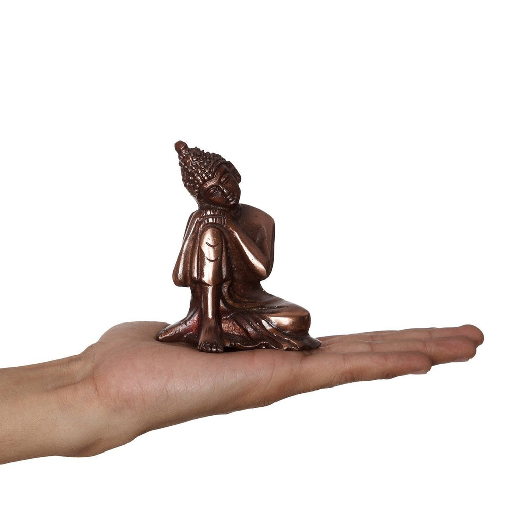 Brown Metal Resting Buddha On Knee Statue Kafalo
