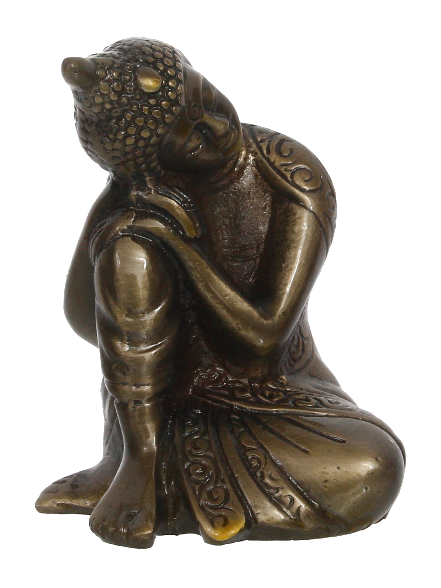 Metal Resting Buddha On Knee Statue Kafalo