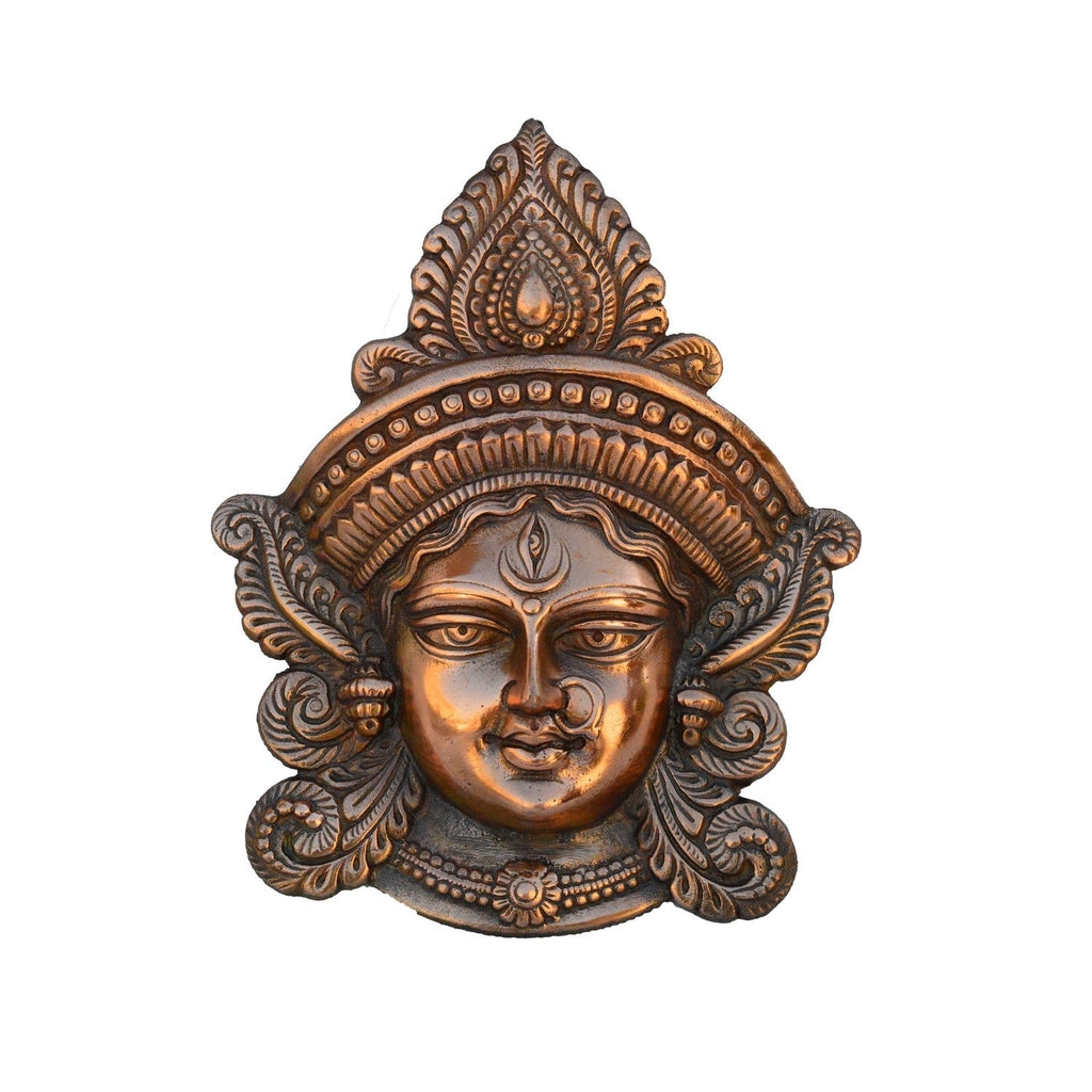 Brown Metal Goddess Durga Face Wall Hanging Kafalo