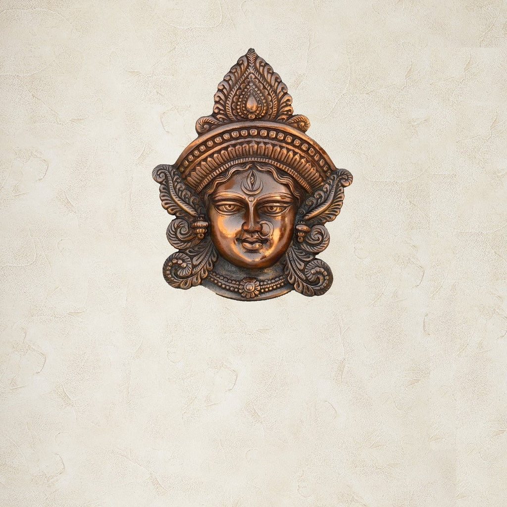 Brown Metal Goddess Durga Face Wall Hanging Kafalo