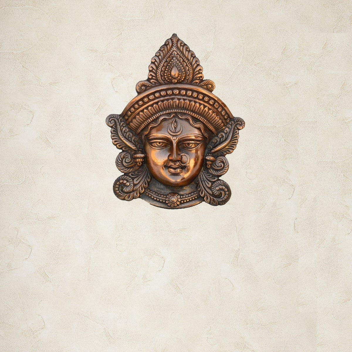 Brown Metal Goddess Durga Face Wall Hanging Kafalo
