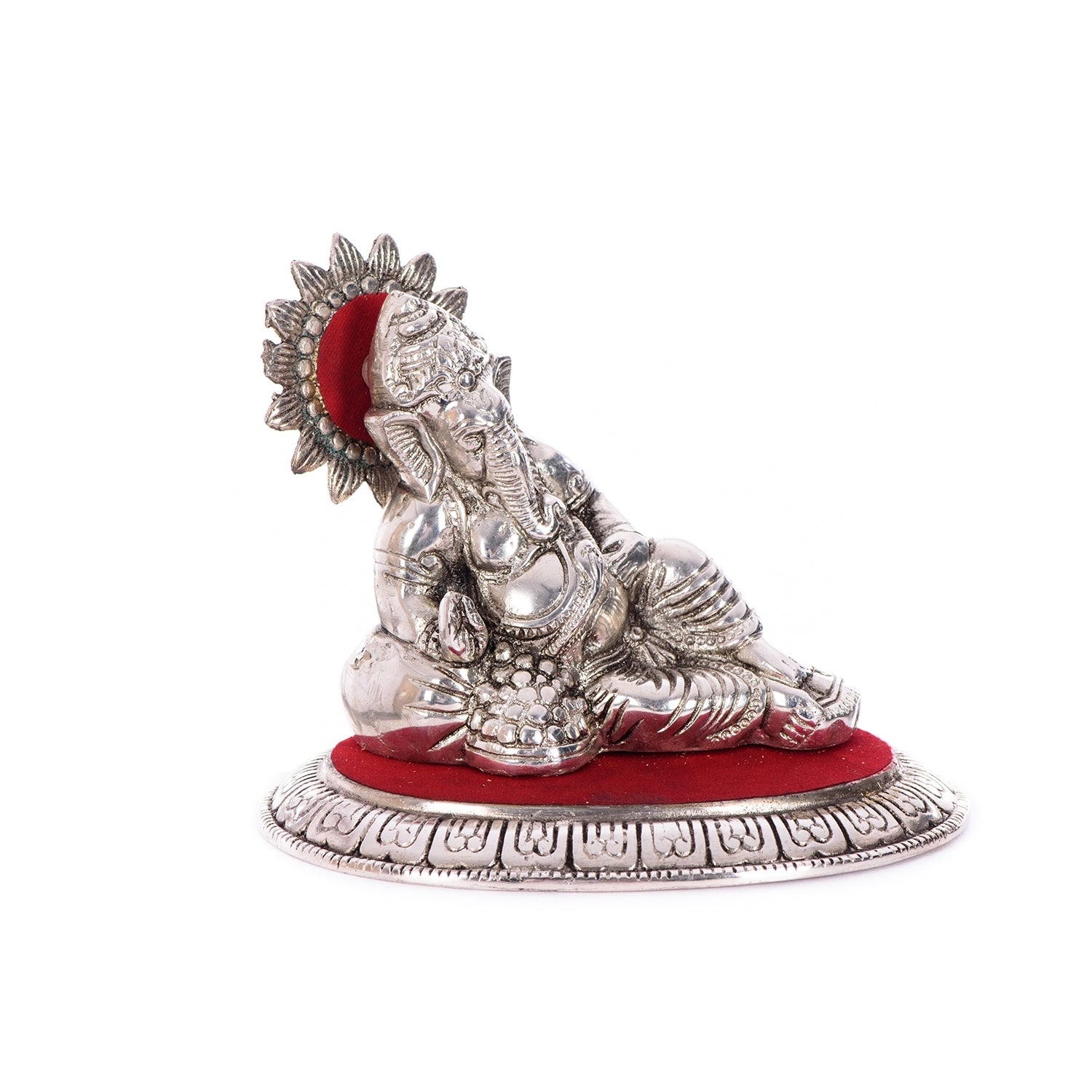 White Metal Silver and Red Lord Ganesha Idol Kafalo