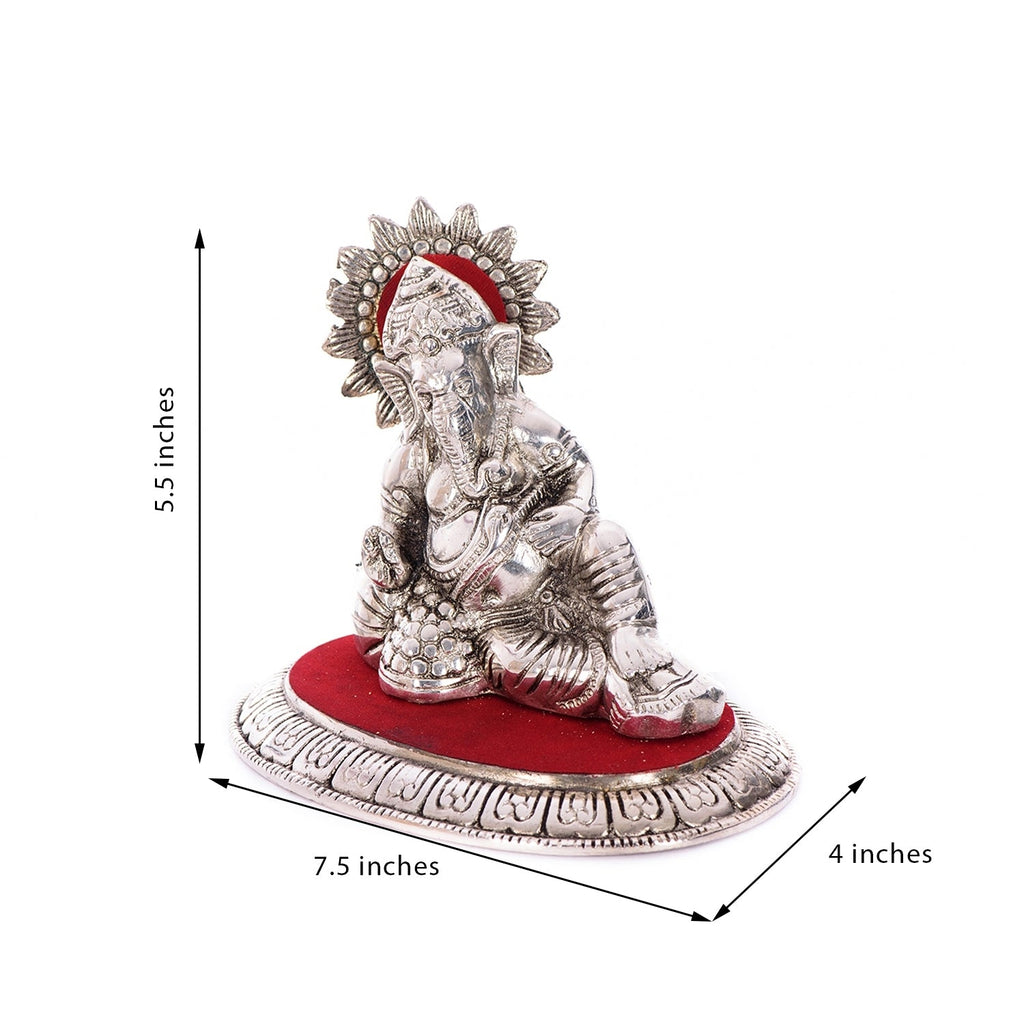 White Metal Silver and Red Lord Ganesha Idol Kafalo