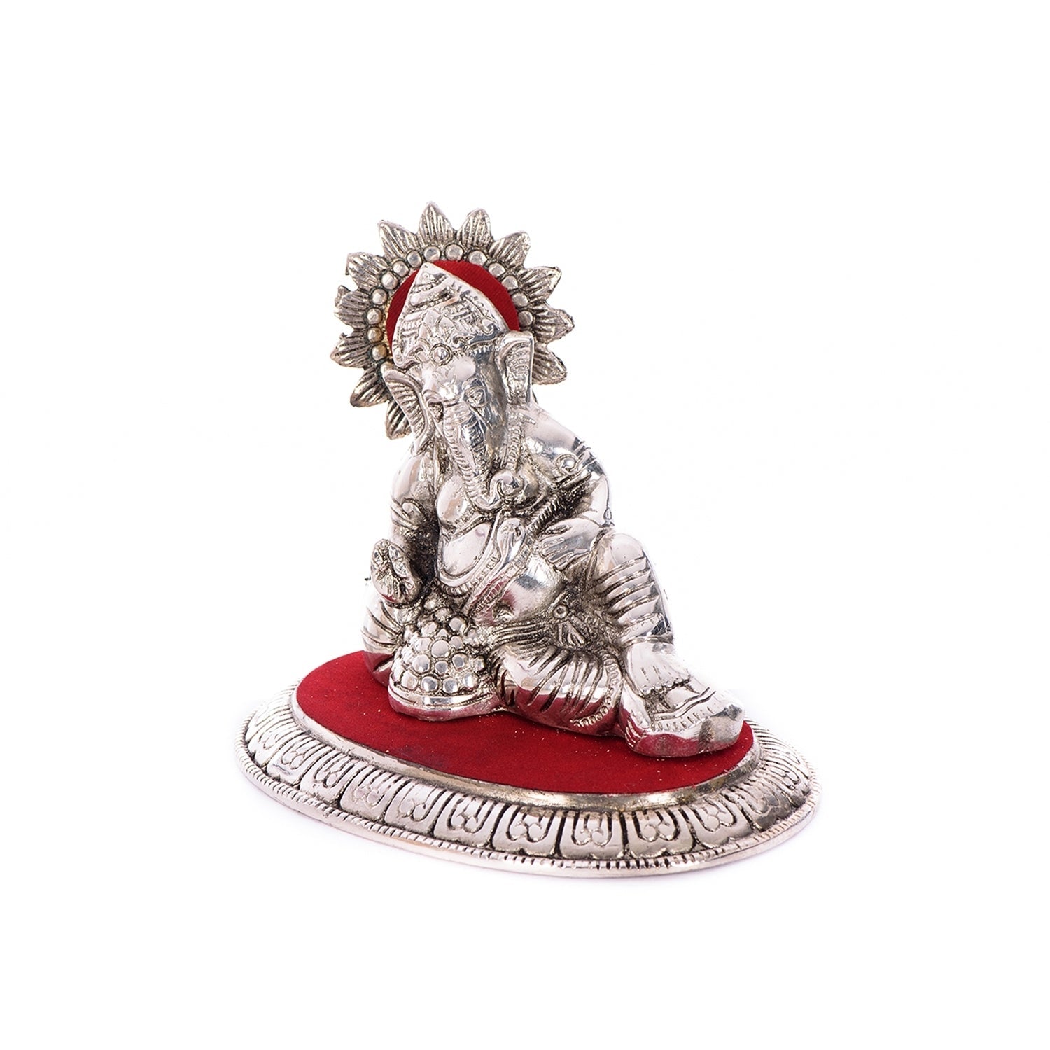 White Metal Silver and Red Lord Ganesha Idol Kafalo