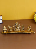 Set Of 5 Golden Musical Lord Ganesha Idols On Leaf Handicrafted Showpiece Kafalo