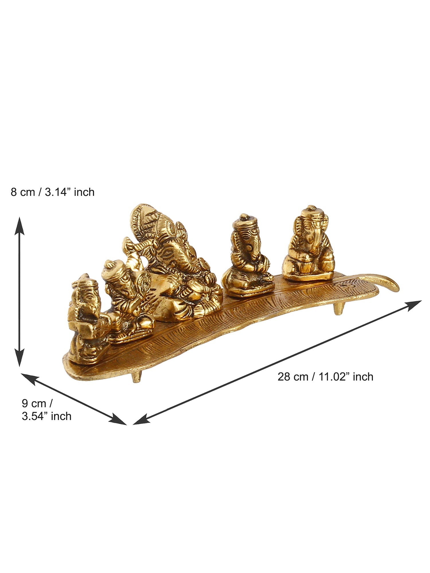 Set Of 5 Golden Musical Lord Ganesha Idols On Leaf Handicrafted Showpiece Kafalo