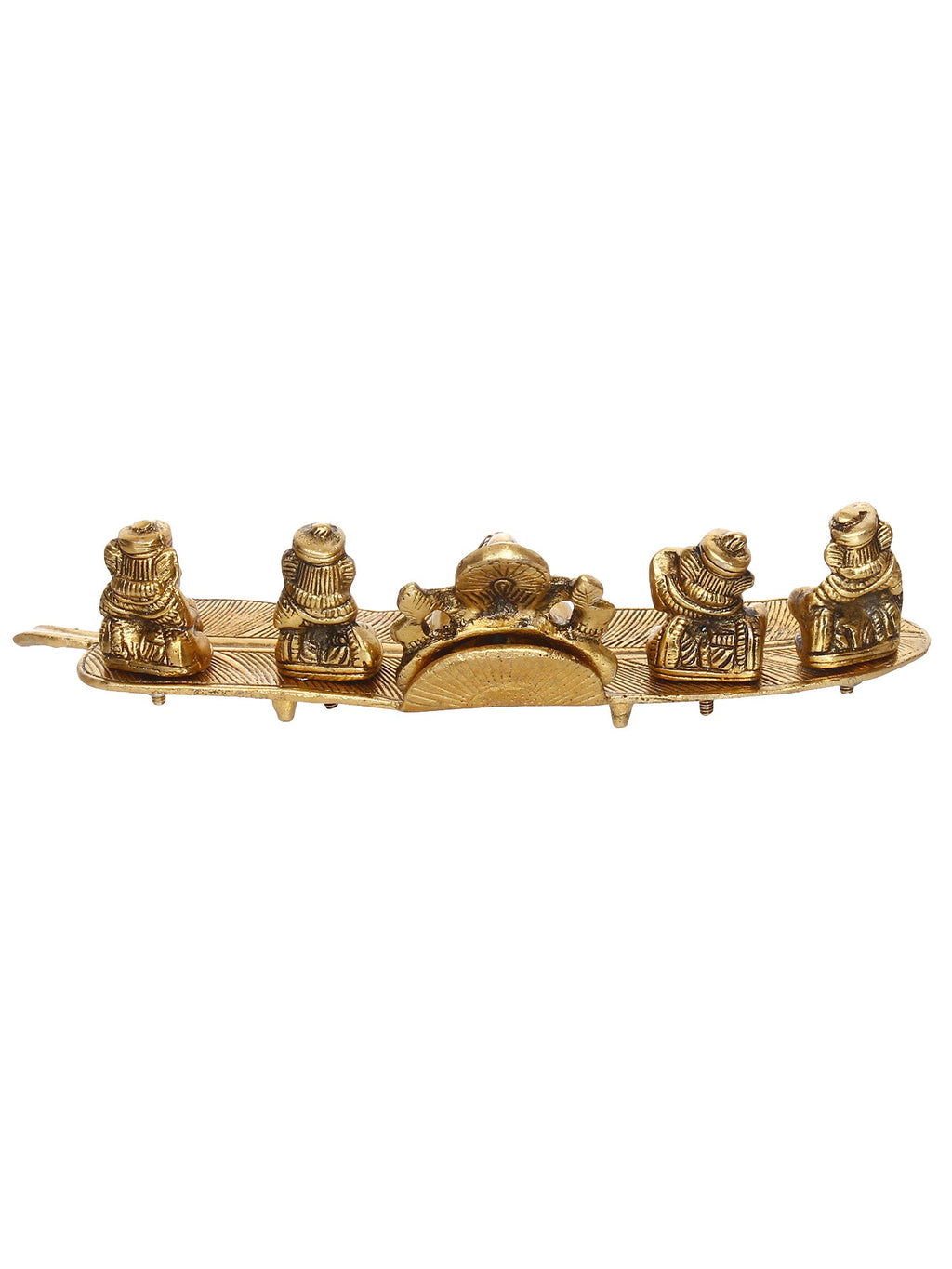 Set Of 5 Golden Musical Lord Ganesha Idols On Leaf Handicrafted Showpiece Kafalo
