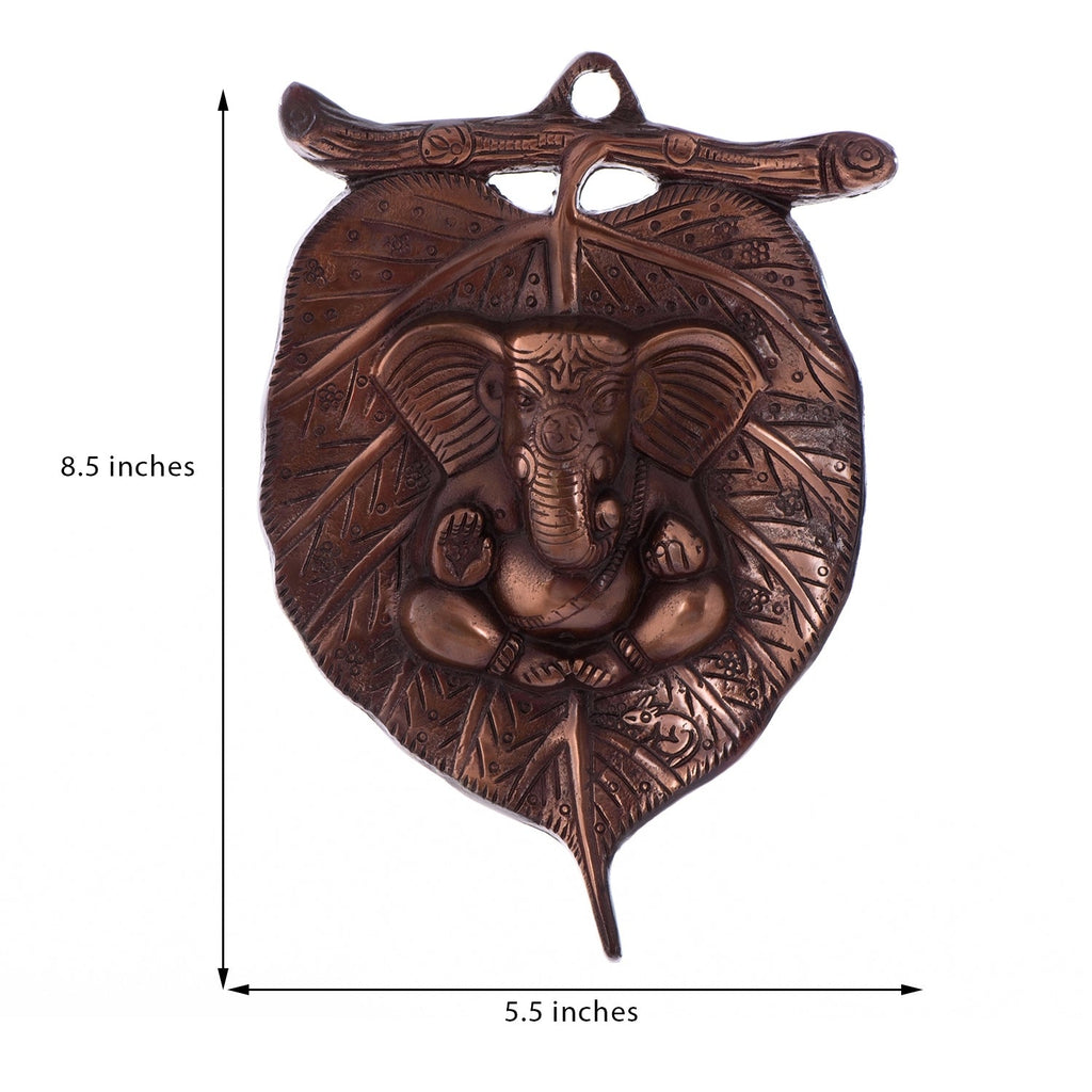 Brown Metal Lord Ganesha on Leaf wall hanging Kafalo