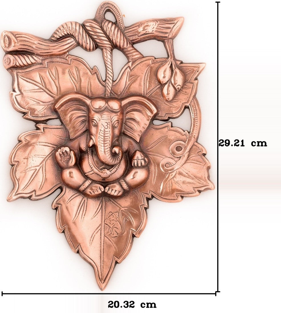 Copper Metal Lord Ganesha on Leaf wall hanging Kafalo