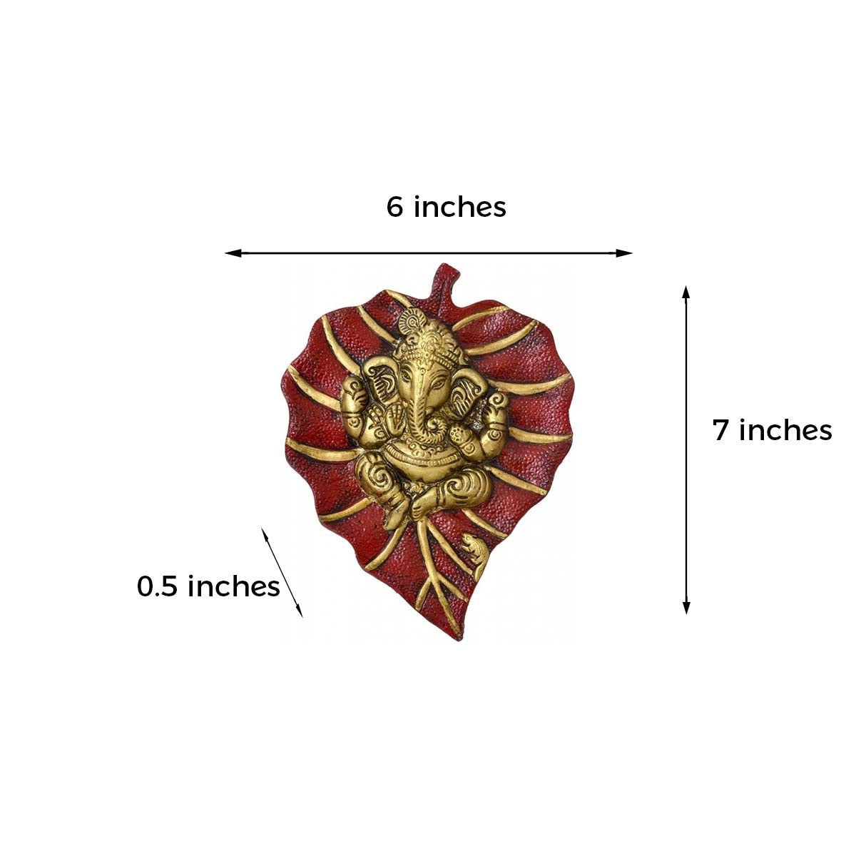 Golden Metal Lord Ganesha on Red Leaf wall hanging Kafalo