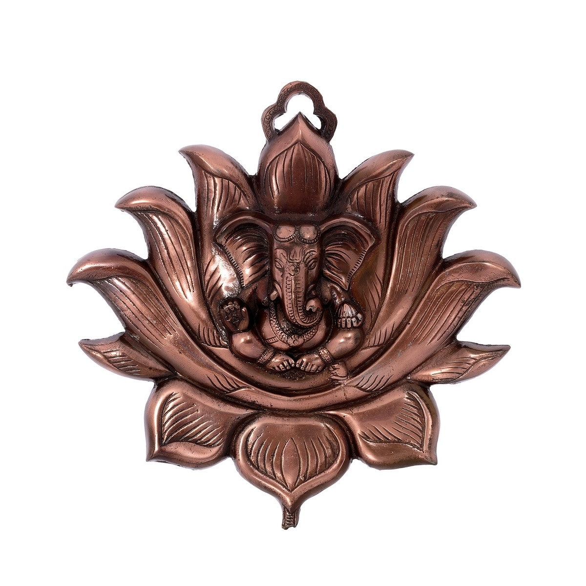 Brown Metal Lord Ganesha on Lotus Wall Hanging Kafalo