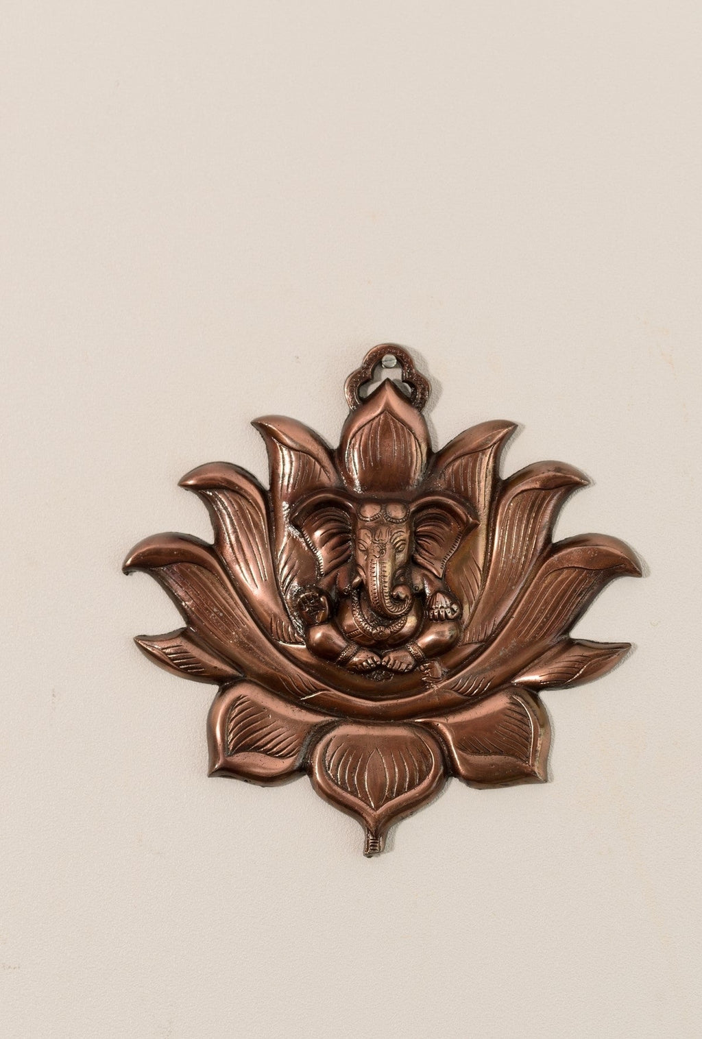 Brown Metal Lord Ganesha on Lotus Wall Hanging Kafalo