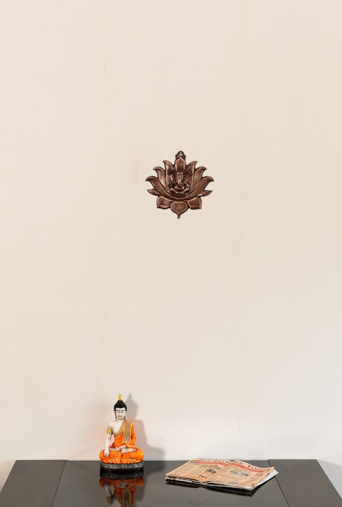 Brown Metal Lord Ganesha on Lotus Wall Hanging Kafalo