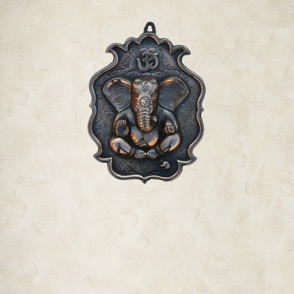 Metal Lord Ganesha Wall Hanging Art With Om Symbol Kafalo