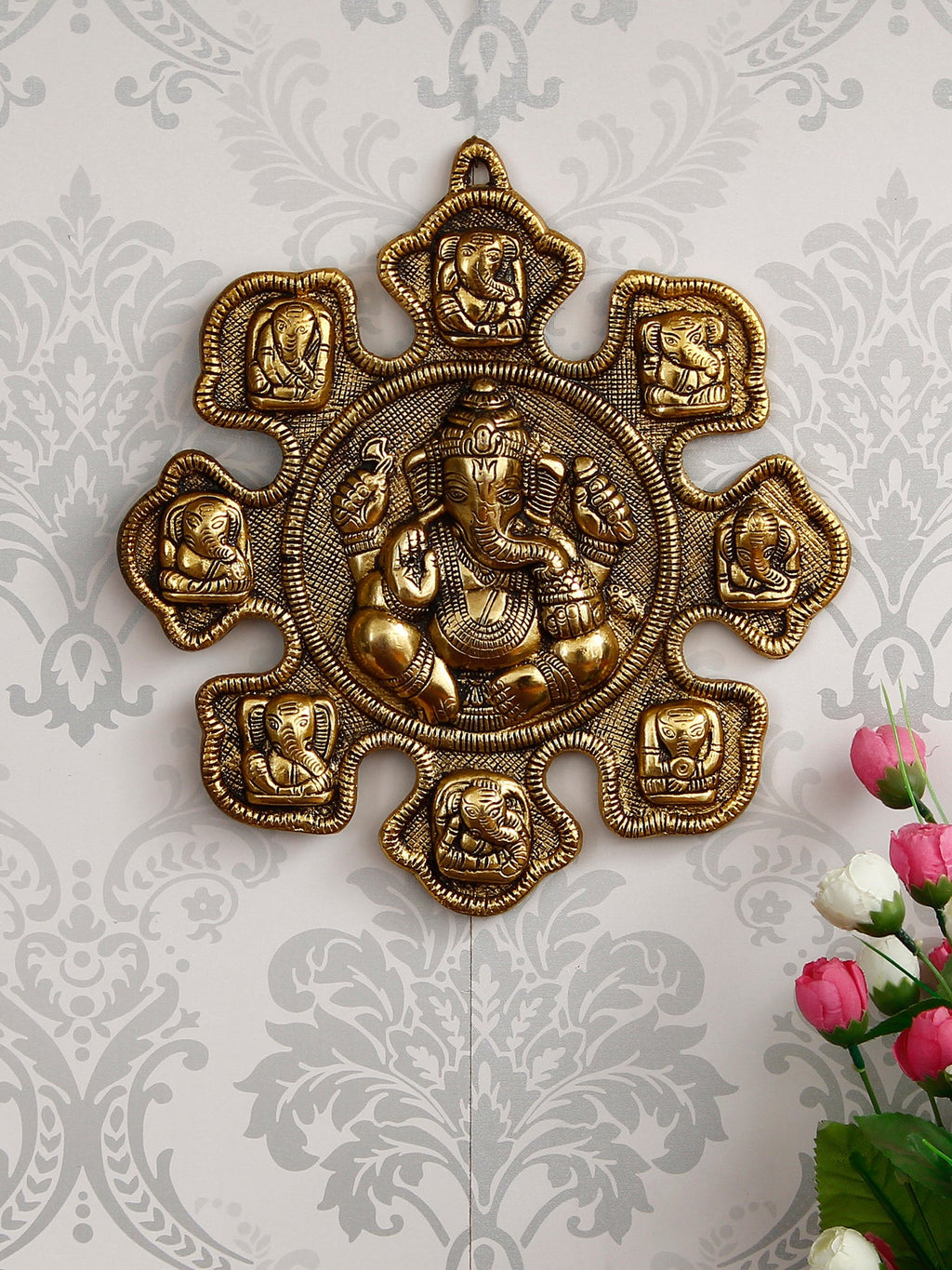 9 variants of Lord Ganesha Golden Metal Wall hanging Kafalo