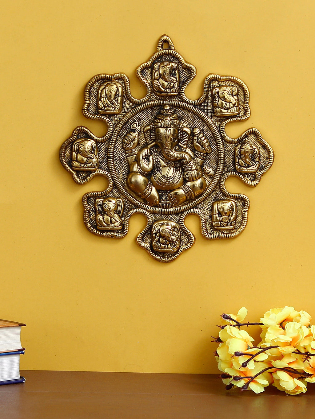 9 variants of Lord Ganesha Golden Metal Wall hanging Kafalo