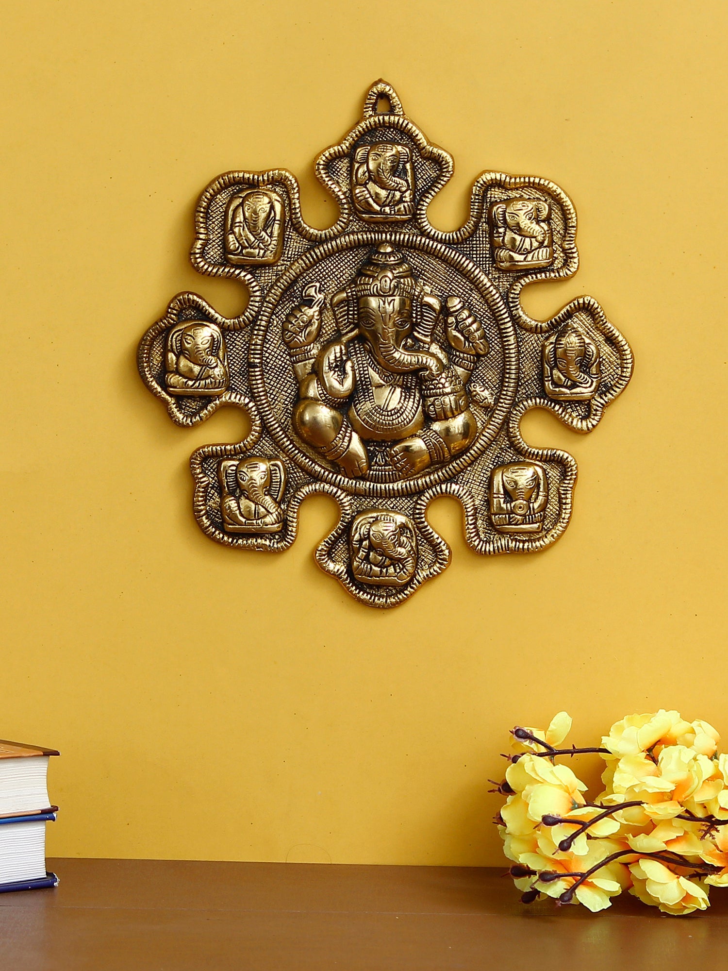 9 variants of Lord Ganesha Golden Metal Wall hanging Kafalo