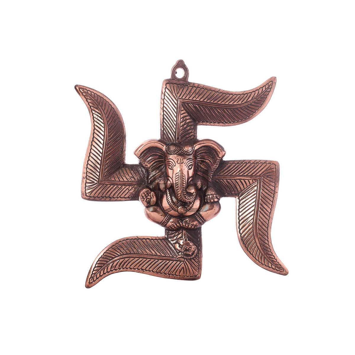 Brown Lord Ganesha on Swastik Metal Wall Hanging Kafalo