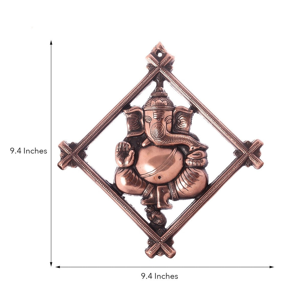 Brown Lord Ganesha on Rhombus Frame Metal Wall Hanging Kafalo