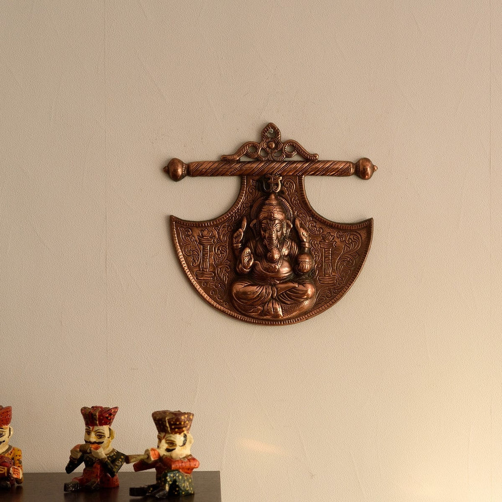 Brown Lord Ganesha on Phanki Metal Wall Hanging Kafalo