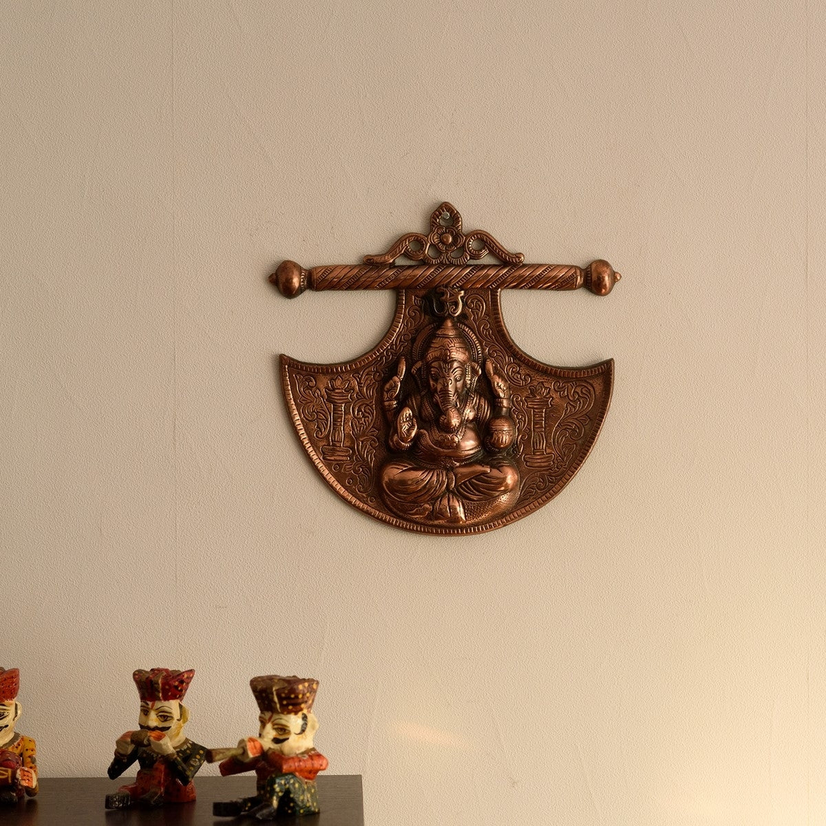 Brown Lord Ganesha on Phanki Metal Wall Hanging Kafalo