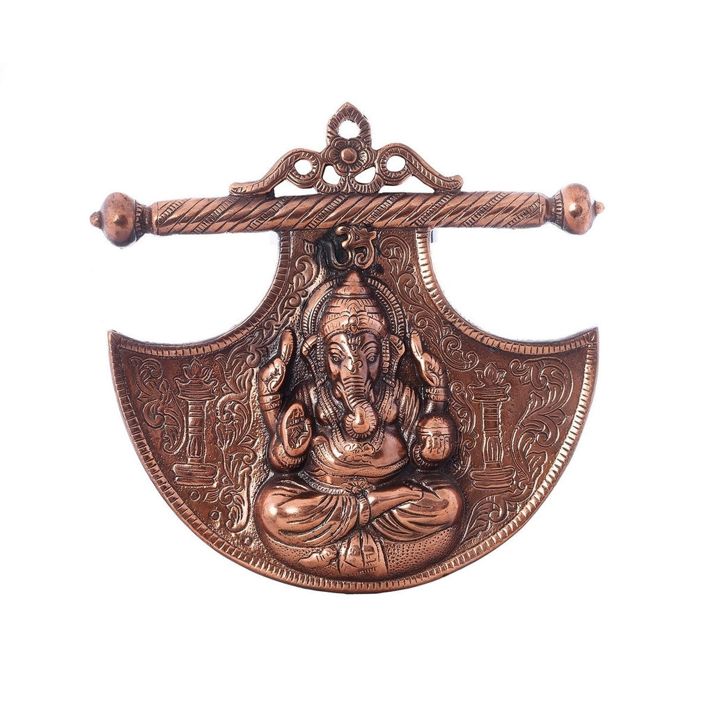 Brown Lord Ganesha on Phanki Metal Wall Hanging Kafalo