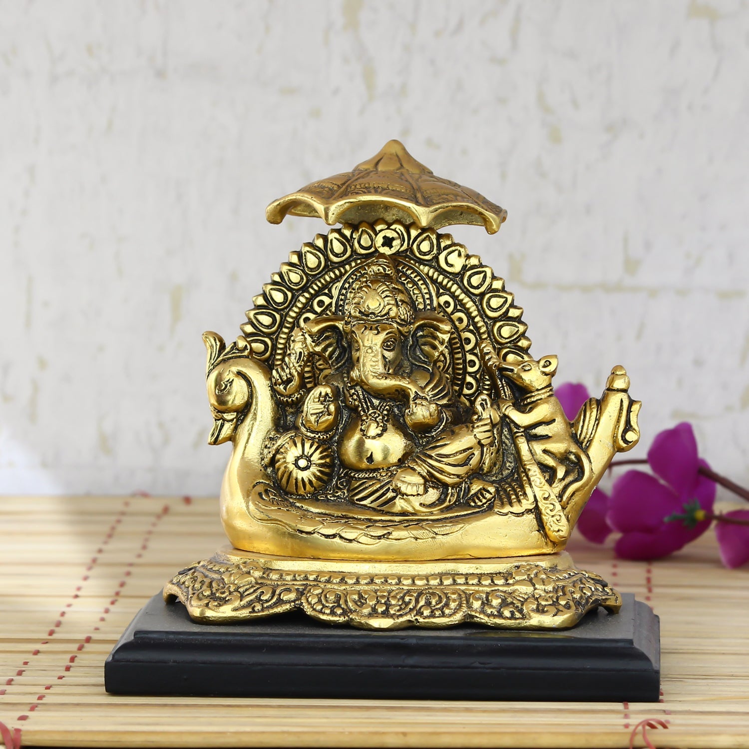Golden Lord Ganesha sitting on Swan Throne Kafalo