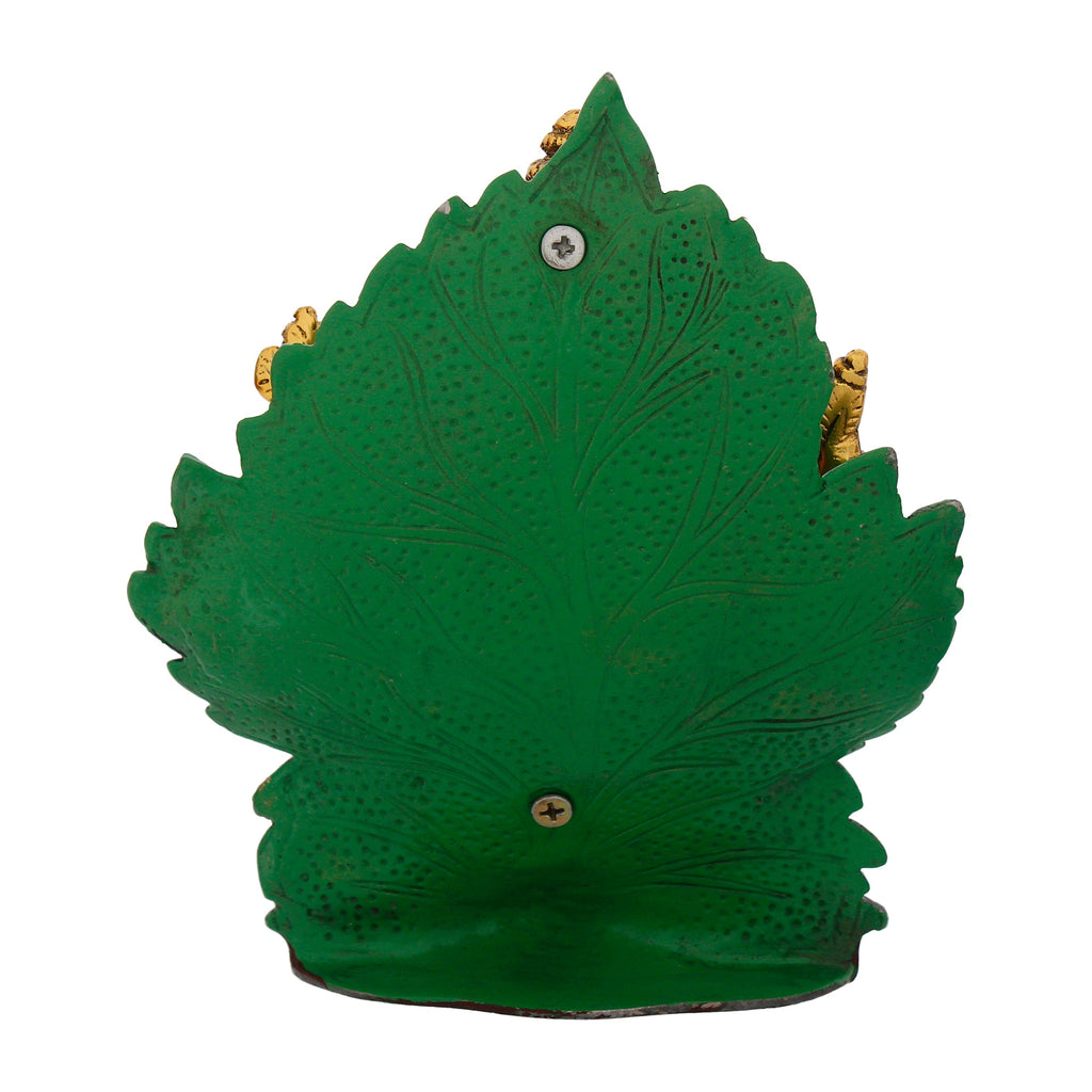 Golden Metal Lord Ganesha Idol Sitting on Green Throne Kafalo