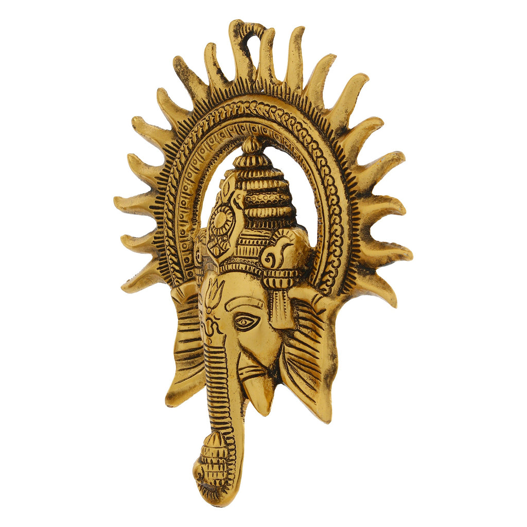 Golden Lord Ganesha with Sun Decorative Metal Wall Hanging Art Kafalo