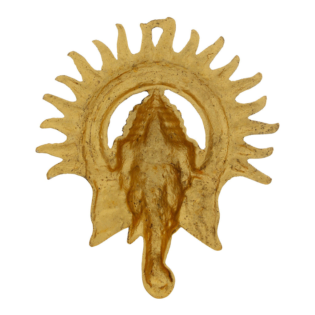 Golden Lord Ganesha with Sun Decorative Metal Wall Hanging Art Kafalo