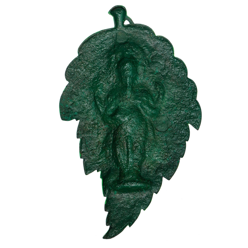 Golden Chaturbhuj Lord Ganesha on Green Leaf Metal Wall Hanging Art Kafalo