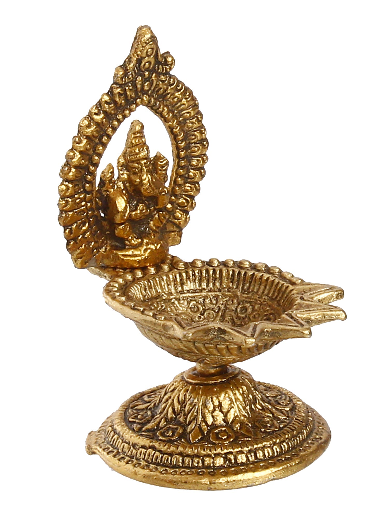 Lord Ganesha Idol with Diya Handcrafted Golden Metal Showpiece Kafalo