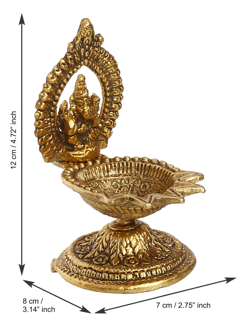 Lord Ganesha Idol with Diya Handcrafted Golden Metal Showpiece Kafalo