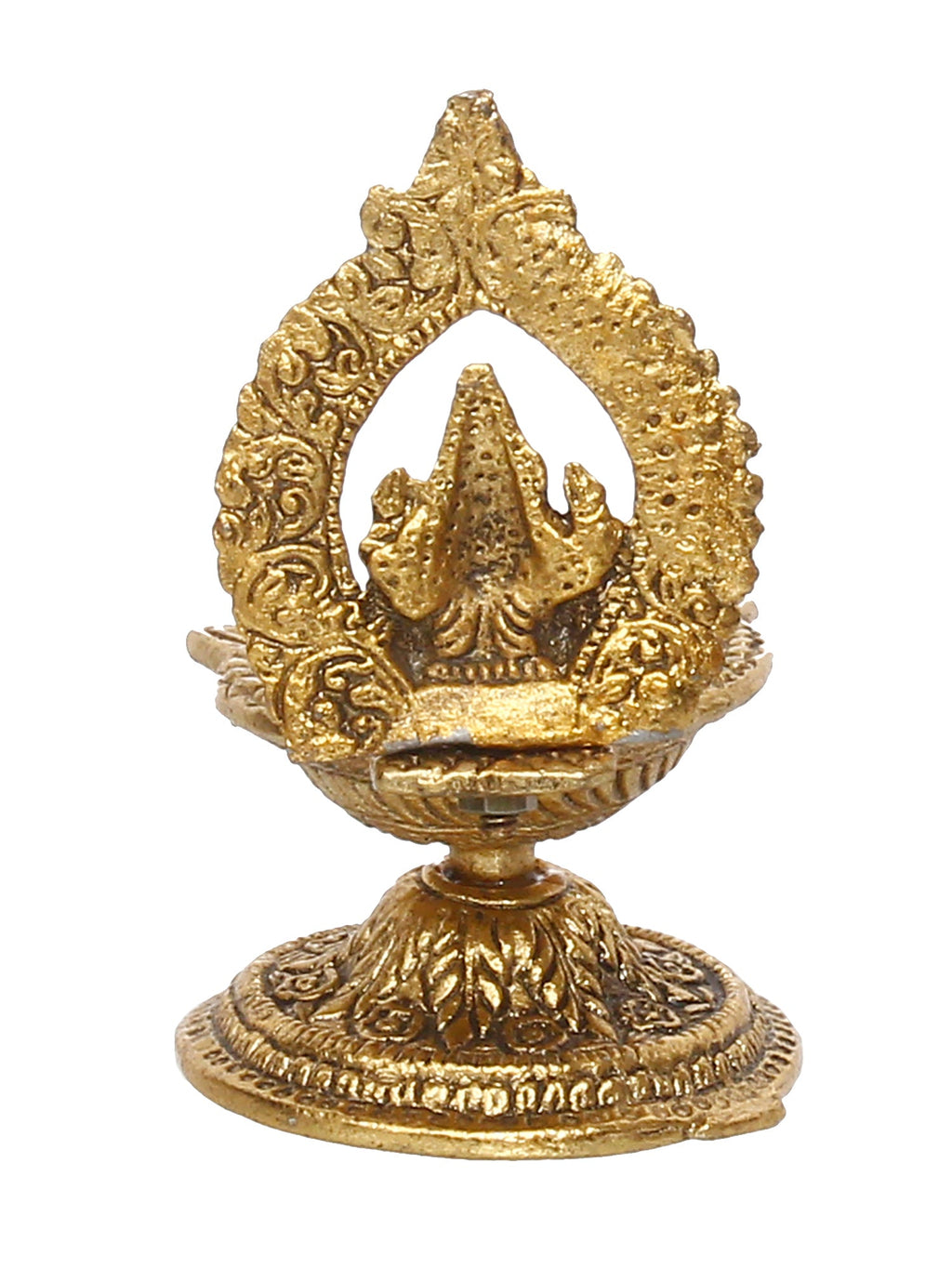 Lord Ganesha Idol with Diya Handcrafted Golden Metal Showpiece Kafalo