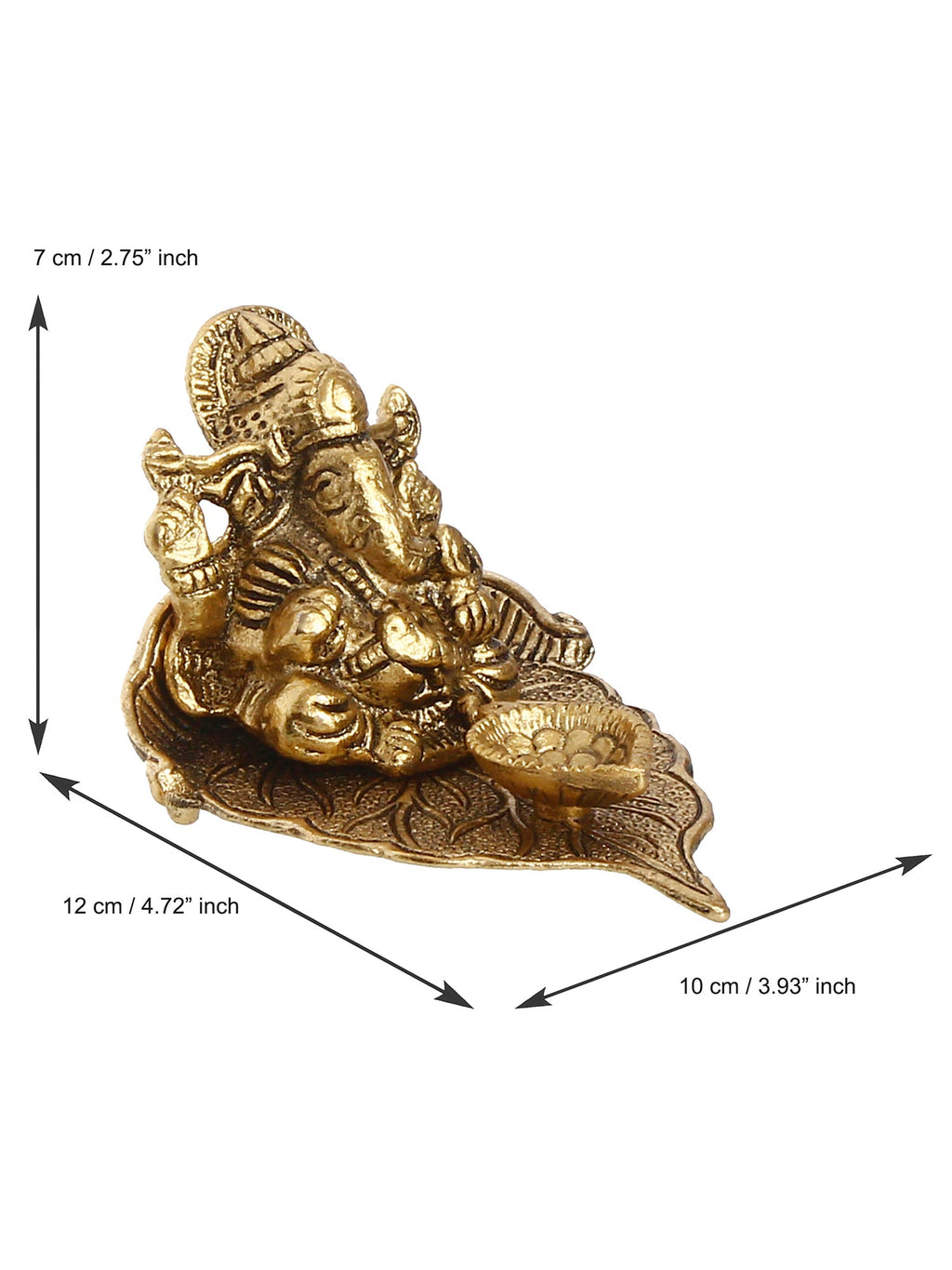 Golden Metal Handcrafted Lord Ganesha Idol with Diya on Leaf Kafalo
